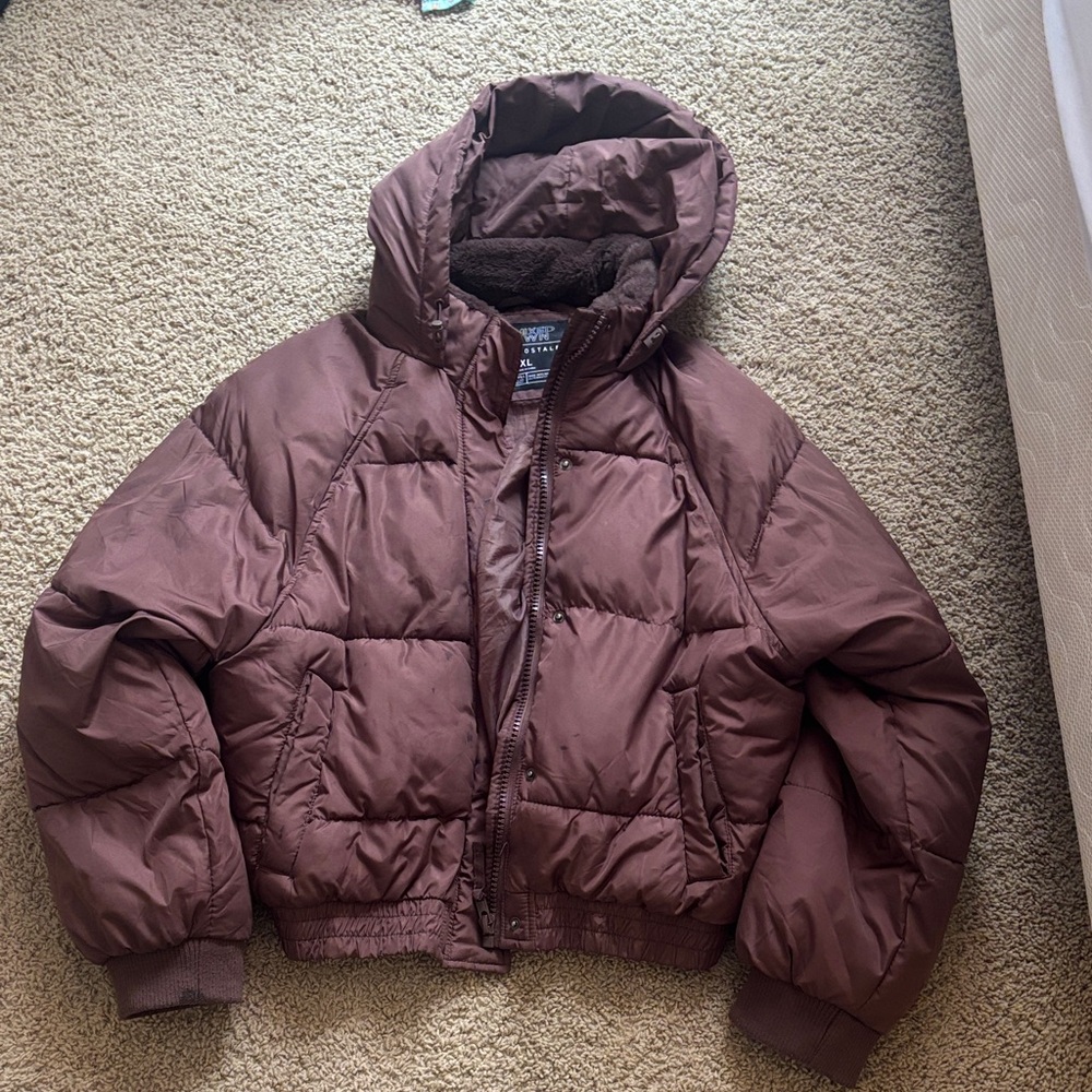 Aeropostale Women's Brown Puffer Jacket with Hood